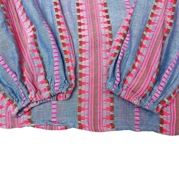 Velvet by Graham & Spencer Isla Jacquard V-Neck Boho Top 3/4 Sleeve Blouse Large - Picture 6 of 8